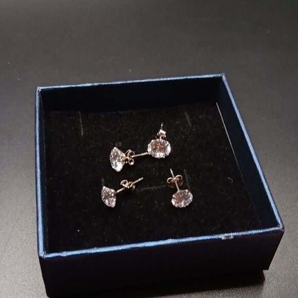 Sibertale 2 Pairs 925 Sterling Silver Cubic Zirconia Stud Earrings Men Or Women - Picture 2 of 3